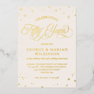 Invitation En Aluminium Étoiles dorées crème 50e anniversaire de mariage