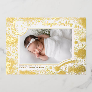 Invitation En Aluminium Étoiles Mignonnes Lune Céleste Photo de Naissance