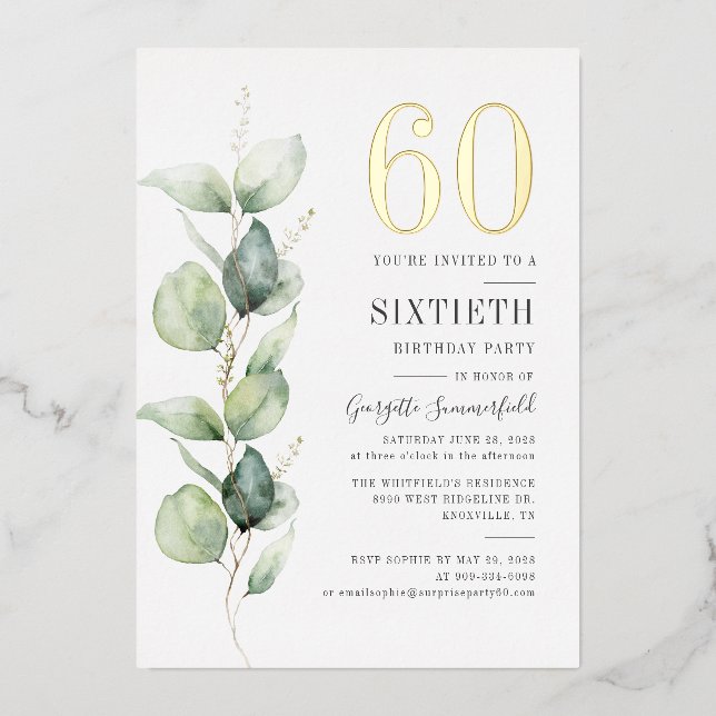 Invitation En Aluminium Eucalyptus 60e anniversaire de verdure Aquarelle O (Recto)