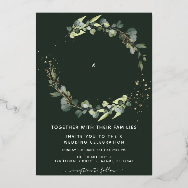 Invitation En Aluminium Eucalyptus Arrière - plan vert Mariage vert (Recto)