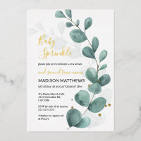 Eucalyptus Baby Sprinkle Green & Gold Foil Inv