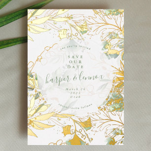 Invitation En Aluminium Eucalyptus Boho Moderne Pampas Or Enregistrer La D