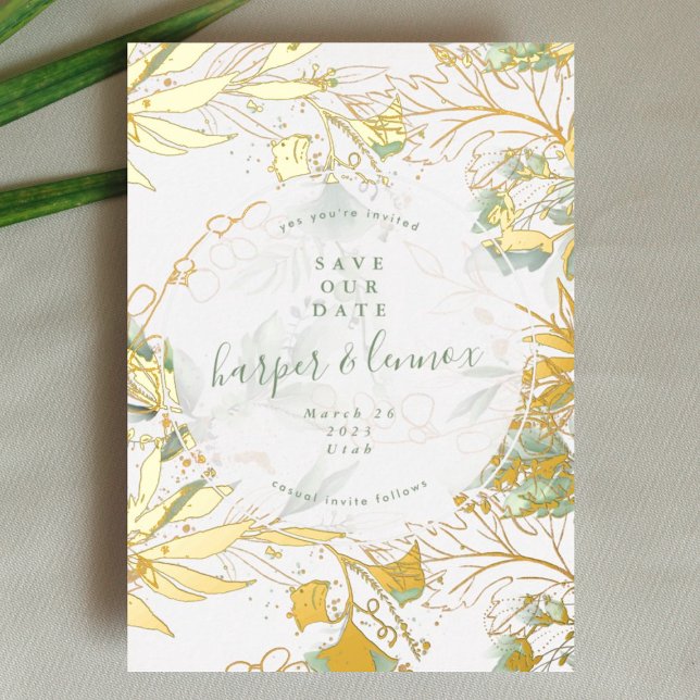 Invitation En Aluminium Eucalyptus Boho Moderne Pampas Or Save The Date (Créateur téléchargé)