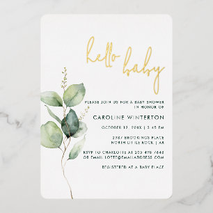 Invitation En Aluminium Eucalyptus Botanical Girl Baby shower Or
