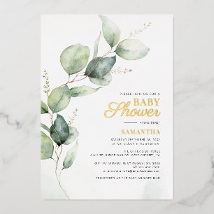 Invitation En Aluminium Eucalyptus Botanique Baby shower vert Or