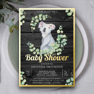 Invitation En Aluminium Eucalyptus Cute Koala Bear Bois Baby Shower Or