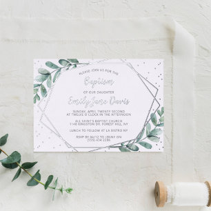 Invitation En Aluminium Eucalyptus élégant Baptême ou Christening Réel