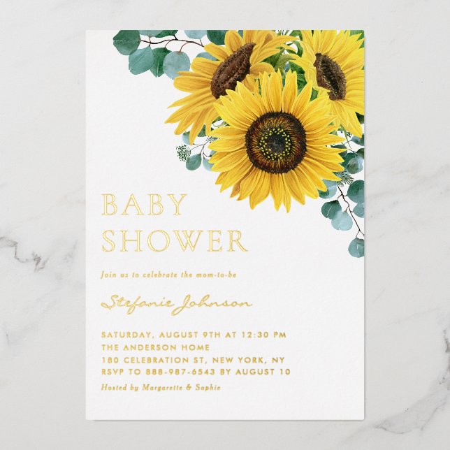 Invitation En Aluminium Eucalyptus et Baby shower de tournesol (Recto)