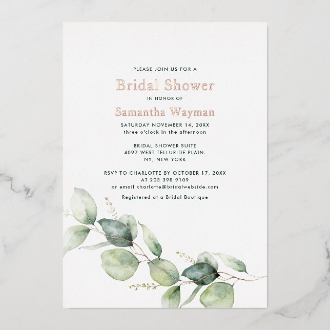 Invitation En Aluminium Eucalyptus Fête des mariées Rose or  (Recto)