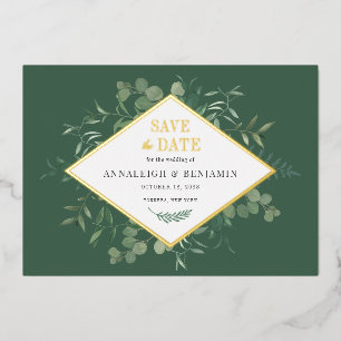 Invitation En Aluminium Eucalyptus Green Save the Date Gold