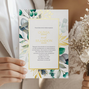 Invitation En Aluminium Eucalyptus Jardin Botanique Vert Mariage Or
