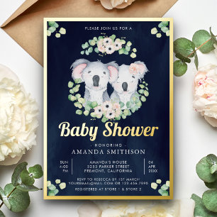 Invitation En Aluminium Eucalyptus Koala Oear Twins Marine Baby shower Or