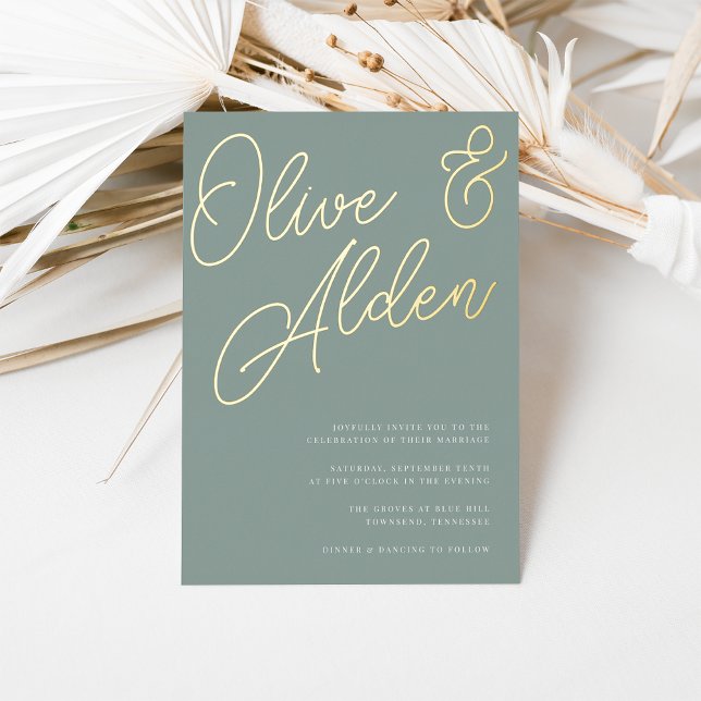 Invitation En Aluminium Eucalyptus | Mariage en écriture dorée (Créateur téléchargé)
