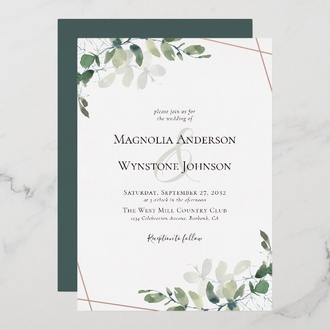 Invitation En Aluminium Eucalyptus Mariage Real Rose Gold (Recto/Verso)