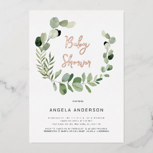Invitation En Aluminium Eucalyptus Moderne Simplicité Baby shower Rose Foi