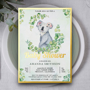 Invitation En Aluminium Eucalyptus Russe Cute Koala Oear Baby shower Or