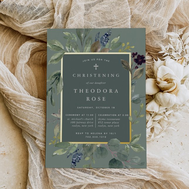 Invitation En Aluminium Eucalyptus & Sage Baptême ou Christening (Créateur téléchargé)
