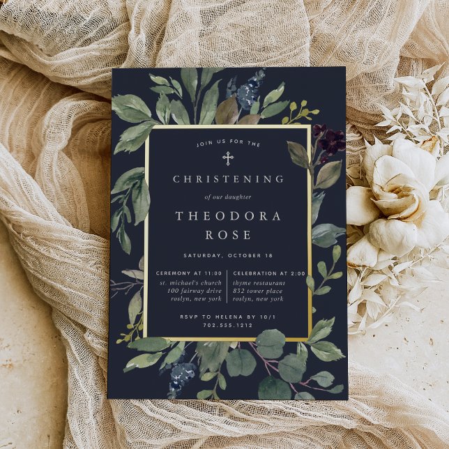 Invitation En Aluminium Eucalyptus & Sage Baptême ou Christening (Créateur téléchargé)