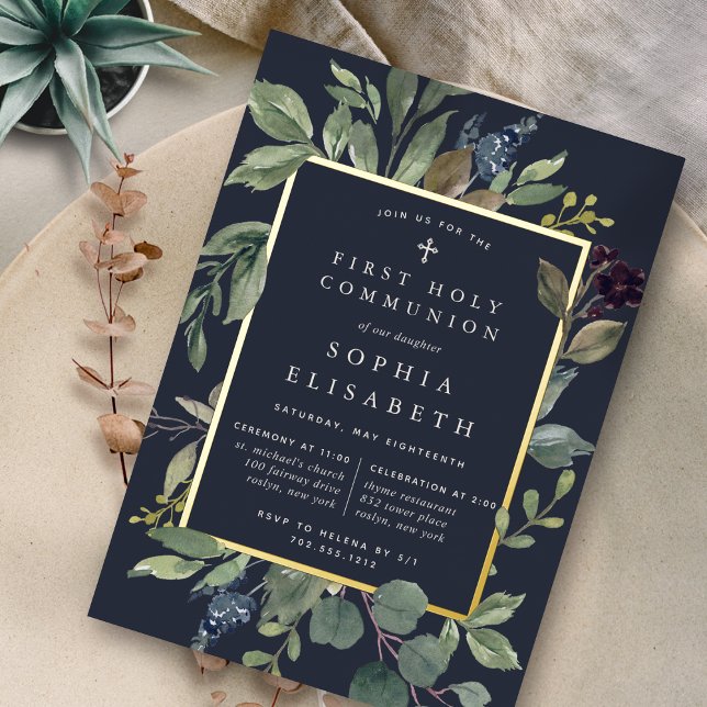 Invitation En Aluminium Eucalyptus & Sage Première Communion Sainte (Créateur téléchargé)