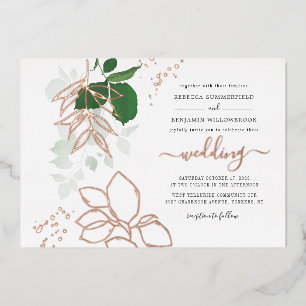 Invitation En Aluminium Eucalyptus Verdure Géométrique Mariage Or Rose