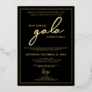 Invitation En Aluminium Événement de gala de charité Élégant noir et or