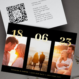 Invitation En Aluminium Événement Premium OR Trois Photo QR CODE Save The 
