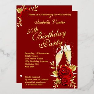 Invitation En Aluminium Exotic Red Rose or Floral fête d'anniversaire