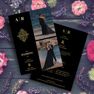 Invitation En Aluminium Exquise Elegance Gold Filigree 2 Photos Mariage