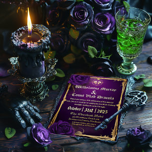 Invitation En Aluminium Exquise Gothique Purple & Or Crâne et os