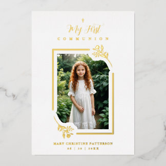 Invitation En Aluminium Exquisite Gold Botanical Frame First Communion