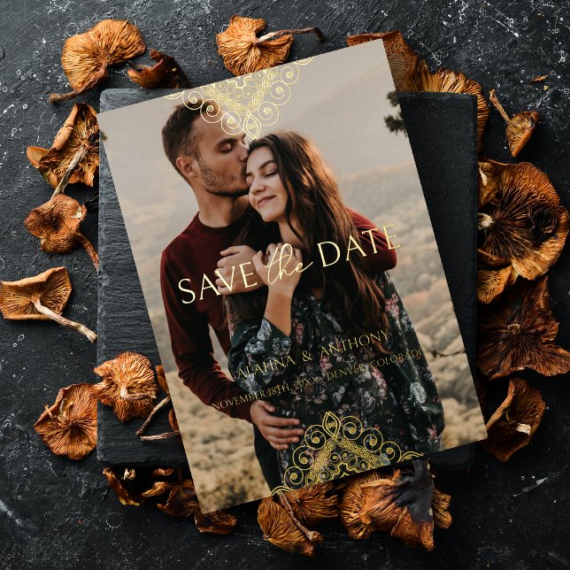 Invitation En Aluminium Exquisite Luxury Ornamental Baroque Decorative  (Exquisite Luxury Ornamental Baroque Decorative Elements Photo Metallic Foil Card with Envelope.)