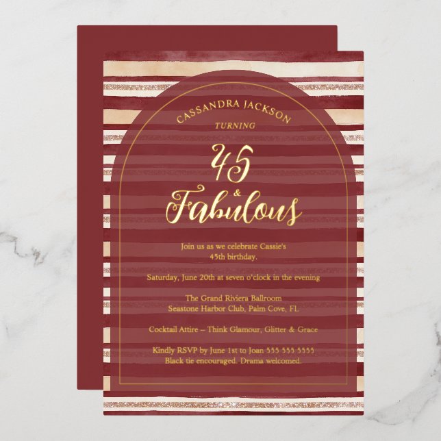 Invitation En Aluminium Exquisites rayures glamour de couleur Bourgogne pa (Recto/Verso)