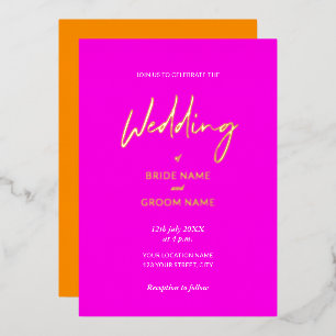 Invitation En Aluminium Eyecatching Pink Orange Script Mariage Moderne