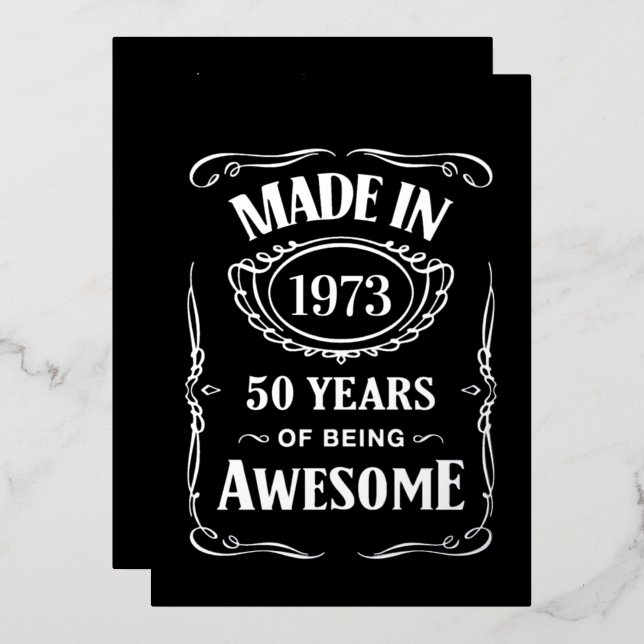 Invitation En Aluminium Fabriqué en 1973 50 ans d'être génial 2023 anniver (Recto/Verso)