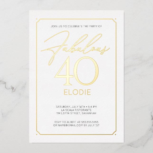 Invitation En Aluminium Fabuleux 40 Elégant 40e Anniversaire Foil Invitati (Recto)