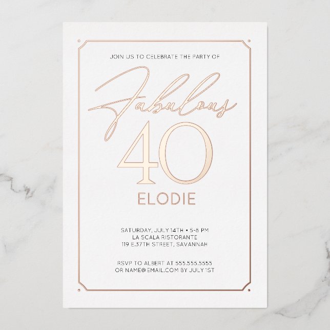 Invitation En Aluminium Fabuleux 40 Elégant 40e Anniversaire Foil Invitati (Recto)