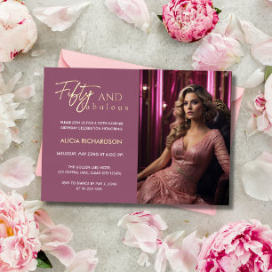 Invitation En Aluminium Fabuleux 50 Photo Pink Gold Surprise 50e anniversa