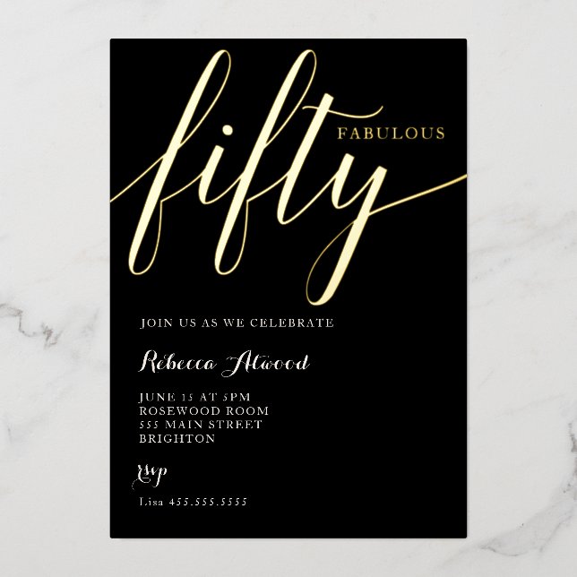 Invitation En Aluminium Fabulous Fifty BIrthday (Recto)