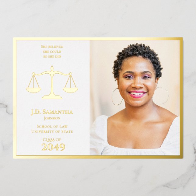 Invitation En Aluminium Faculté de Droit Juris Docteur Photo JD LLD Gradua (Recto)