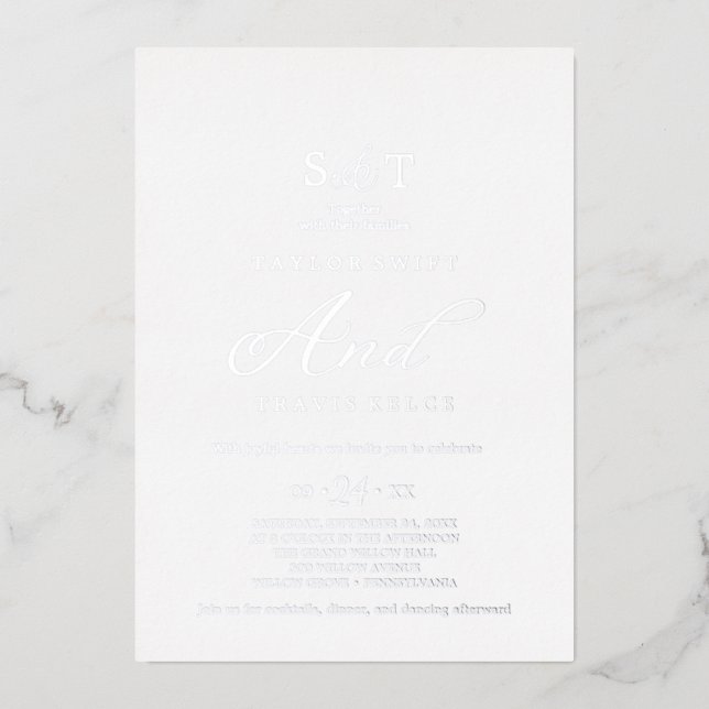 Invitation En Aluminium Faire Charme Monogramme Doré Mariage  (Recto)