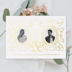 Invitation En Aluminium Faire part de date antique camée or