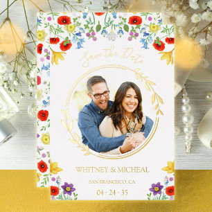 Invitation En Aluminium Faire part de date de mariage en or coloré avec ph
