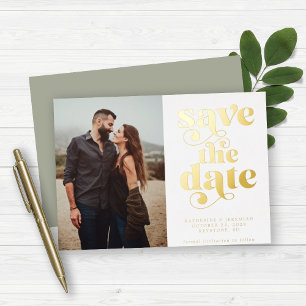 Invitation En Aluminium Faire part de date de mariage moderne en or avec p