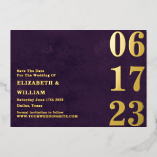 Invitation En Aluminium Faire part de date moderne minimaliste violet or