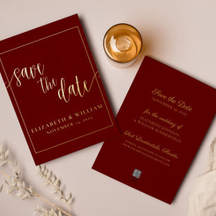 Invitation En Aluminium Faire part de mariage à feuille d'or et bordeaux