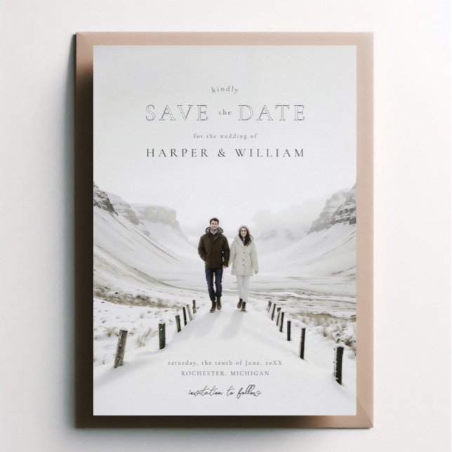 Invitation En Aluminium faire part de mariage hivernal photo (Save the date in silver foil on your own background photo)