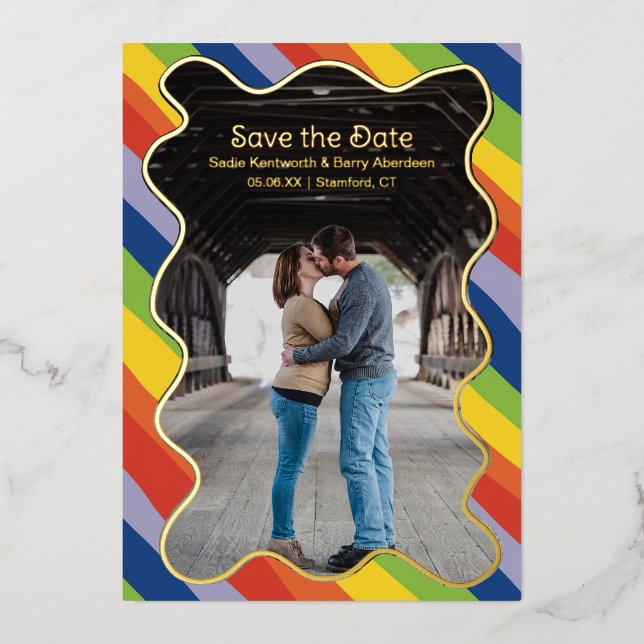 Invitation En Aluminium Faire part de mariage moderne Rainbow Squiggle (Recto)