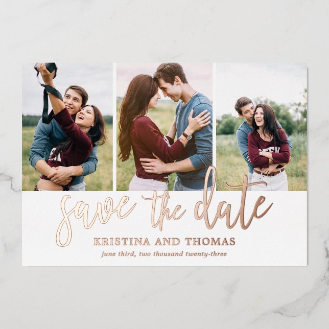Invitation En Aluminium Faire part de Romantique Script 3 Collage de Photo (Recto)