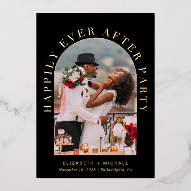 Invitation En Aluminium Faire photo de l'Arche de mariage Réception Noir O (Recto)