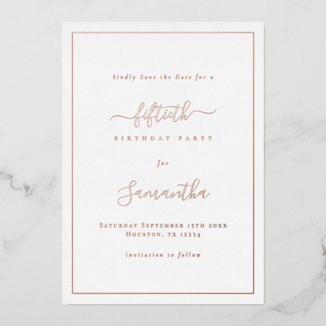 Invitation En Aluminium Faire Script Bordure 50e Anniversaire Enregistrer  (Recto)